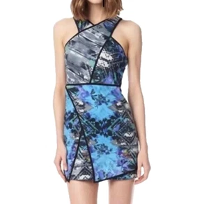 PARKER Tobias Neckholder Kleid Bodycon in Blau Grafikdruck XS - Bild 1 von 13