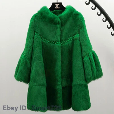 Womens 100% Real Rabbit Fur Winter Warm Casual Loose Coat Jacket Outwear S-3XL - Image 1 of 4