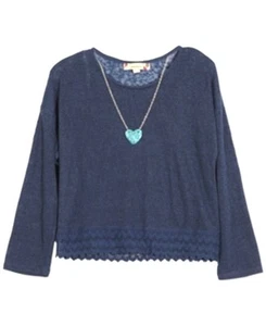 Speechless Navy 2-Piece Sweater w/ Necklace Crochet Hem Big Girls Medium - Picture 1 of 1