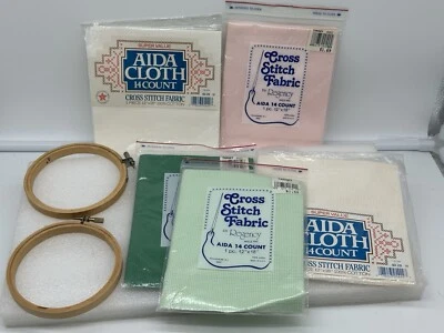 Vintage Embroidery And Cross Stitch Lot Fabric And 4" Hoops 7 Pieces - Image 1 of 4