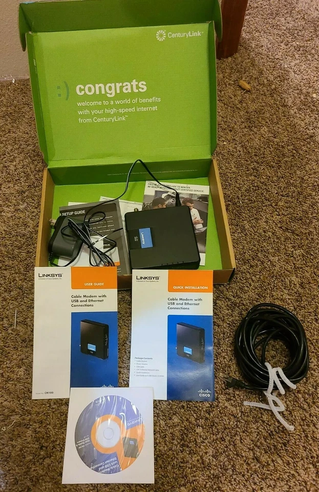 Linksys Cisco CM100 (CM100-RM) Cable Modem with USB & Ethernet Connections - Image 1 of 4