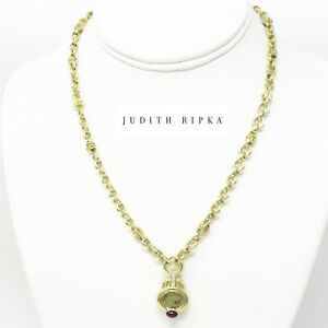 NYJEWEL Judith Ripka 18kl Yellow Gold Ruby & Diamond Toggle Heavy Necklace 16"