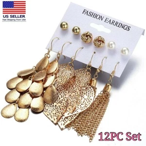 Fashion Women Pearl Leaf Tassel Earrings Studs 12PC Jewelry Set Gifts Value 0813 - Picture 1 of 7