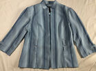Perceptions Womens Petite size 10P Blazer Jacket Light Blue Striped Shoulder Pad