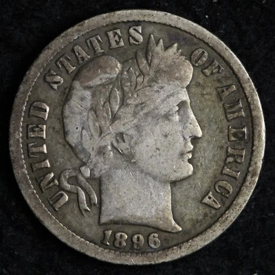 Серебряная монета номиналом 10 центов 1896 O с изображением Барбера VF E203 UWNER - Изображение 1 из 2