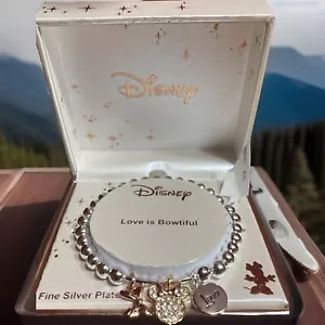 Disney Minnie Mouse Love is Bowtiful Fine Silver Plated Charms Stretch Bracelet - Picture 1 of 8