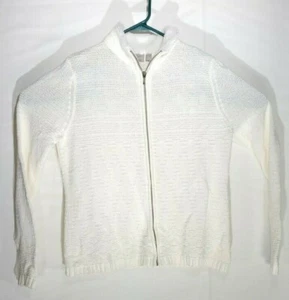 Croft &Barrow Women's White Knit Full Zip Jacket Size L - Picture 1 of 8