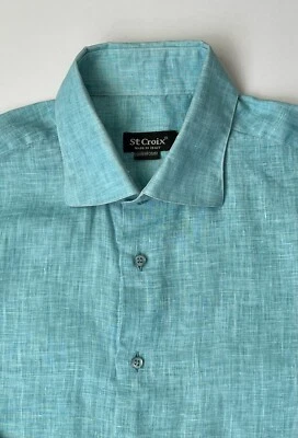Camisa ST CROIX-Hombre 100% Lino LS L Azul Teal-Valor $219 Nueva Foto 1 de 4