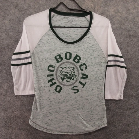 Ohio Bobcats Shirt Womens Small Green White 3/4 Sleeve College Football Casual Cover