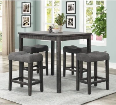 Transitional 5 Pc Counter Dining Set, Wood Dining Table w/ Tufted Counter Stool - Image 1 of 4