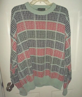 Suéter Lord Jeff Vintage 100% Algodón Texturizado Cuello Redondo XL Gris/Azul Marino/Rojo Foto 1 de 4