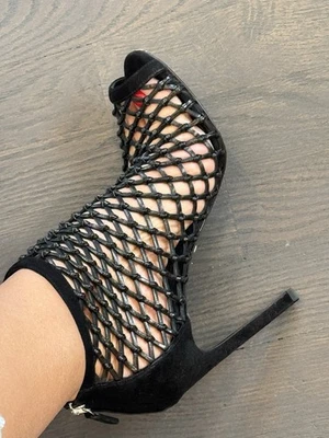 Gucci линия черная клетка сплетенный ботинок лодыжки ботинки каблуки клетка замшевая кожа 7 37 - Изображение 1 из 4