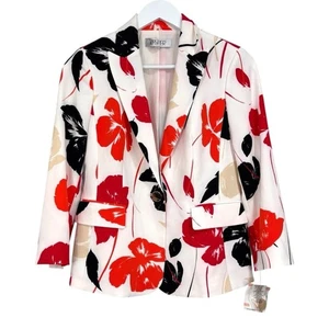 Kasper White Floral Multicolor Blazer Suit Coat Women's Size 2 PETITE NWT - Picture 1 of 11