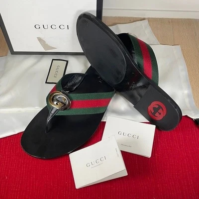 Sandalias de Tanga Gucci Kika Para Hombre Verde/Rojo/Plateado/DORADO Para Hombre Talla 9 Foto 1 de 4