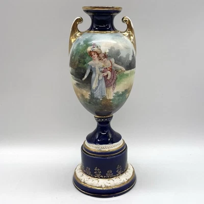 Antique Victorian Austrian Neoclassical Cobalt Blue & Gilt Twin Handled Vase - image 1 of 4