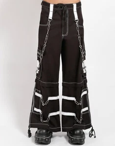 Schwarz weiße Zip-Off Hose - Totenkopf Print, Ketten, Taschen, Unisex verstellbar - Bild 1 von 5
