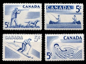 ENGLISH SETTER Hundemarke Kanada 1957 Outdoor Sport Schießen Kanu Set x 4 postfrisch - Bild 1 von 1