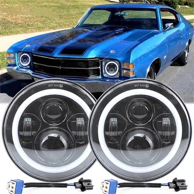 For Chevy Chevelle 1971-1973 Pair 7" Inch LED Headlights Round Hi~Lo Sealed Beam - Image 1 of 4