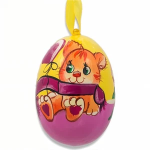 Cat with Balloon and Roses Wooden Christmas Ornament 3 Inches - Picture 1 of 3