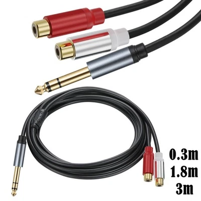 6.35mm 1/4 Inch Male TRS To Stereo 2 RCA Female Audio Splitter Cable Adapter - Image 1 of 4
