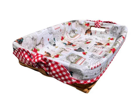 Hostess Serving Tray LINER for your Longaberger Basket - Barnyard red/wht Trim Cover