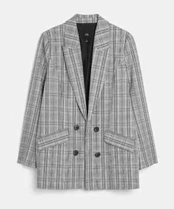 RIVER ISLAND GREY MIX CHECK LONGLINE OPEN BLAZER SIZE UK 14 - Picture 1 of 12