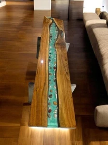 72"x15" Custom Epoxy Resin Side Countertop Table Live Edge Wooden Hallway Decors - Picture 1 of 12