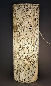 Vase Mosaic on Glass Cylinder Sea Green Mirror Chips Pearl Beads 6.25"D 18"High  - Picture 1 of 3