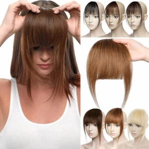 Real Hair Bangs Remy Human Hair Extensions Clip In Front Fringe Thick Thin Brown - Picture 1 of 27