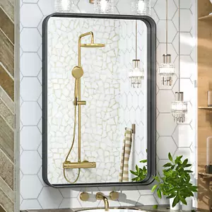 20 X 30 Inch Matte Black Bathroom Wall Mirror Vanity Metal Frame round Corner Re - Picture 1 of 9