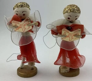 2 Choir Boy Figurine Christmas Decoration Tulle Cloth Wire Foil Retro Vintage - Picture 1 of 23