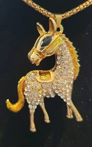 FASHION NECKLACE- HORSE w/Silver Stones- Betsey Johnson? Nice! USA - Picture 1 of 4