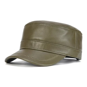 Leather Cadet Army Cap Adjustable Flat Top Military Style Hat for Men (Army G... - Bild 1 von 7