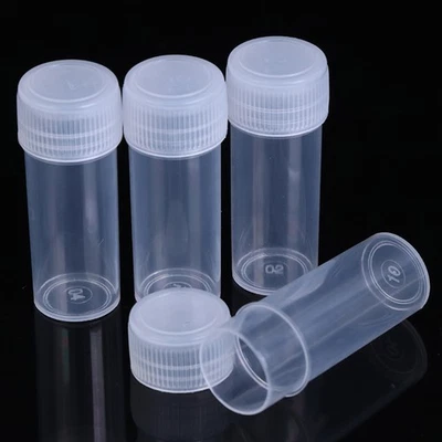 10Pz 5ml Plastica Provette Fiale Contenitore Campione con Tappo per Chimica - Immagine 1 di 4