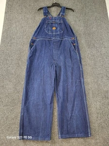 Red Kap Denim Bib Overalls Men 40x26 Blue Darker Wash Farmer Brown Garden Ranch - Picture 1 of 10