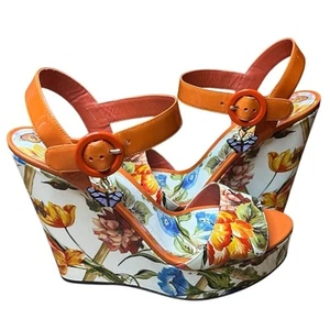 Dolce & Gabbana BIANCA Patent Leather Floral Butterfly Wedge Sandals EU 40 US 10 - Picture 1 of 13