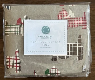 Juego completo de 4 sábanas de franela Martha Stewart Holiday Scottish Terrier nuevo con etiquetas Foto 1 de 4