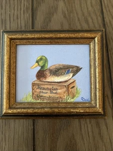 Wahl quadro miniatura anatra di Mallard incorniciato e firmato 4x5 seduto sulla scatola - Foto 1 di 10
