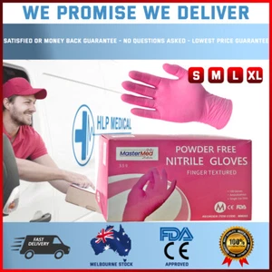 100PCS Pink Disposable Nitrile Gloves Latex-Free Powder Free Industrial Medical - Picture 1 of 4