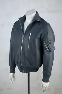 VTG German Bundeswehr Army Air Force Leather Flight Bomber Jacket Gray Size 48 M - Picture 1 of 9