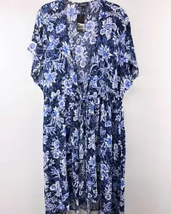 Torrid Women's Plus Size 1/2 (14-20) Kimono Robe Cinch-Waist Blue/Black Floral - Picture 1 of 9