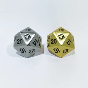 Set of 2! Massive 35mm Solid Metal D20 Spin Down Life Counter Dice Silver Gold - Picture 1 of 1