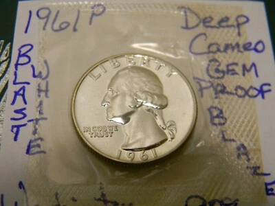1961 P 25C Washington Quarter {DEEP CAMEO GEM} Proof 90% Silver-GOV'T W/CELLO!! - Image 1 of 4