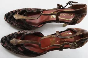 Zapatos de salón de cuero de terciopelo bronce vintage modernos para mujer con tiras 37 talla 7 M A076 - Imagen 1 de 4