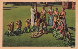 VINTAGE HAWAII HI LINEN POSTCARD HULA MAIDS POI POUNDERS 1941 060825 U - Picture 1 of 2
