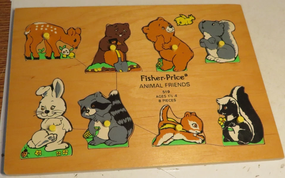 Rompecabezas de madera Fisher Price Animal Friends #519 preescolar con clavijas años 70 vintage Foto 1 de 4