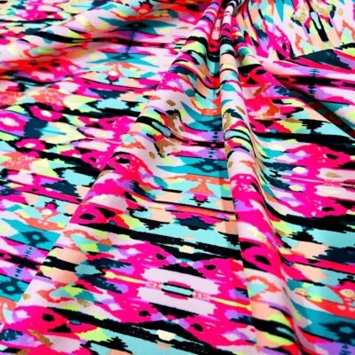 Tela étnica de neón estampada spandex 4 vías elástica 60" de ancho por yarda para trajes de baño Foto 1 de 4