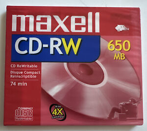 MAXELL CD-RW MEDIA 650 MB 74 MIN 1X TO 4X CERTIFIED Compact Disc Rewritable New