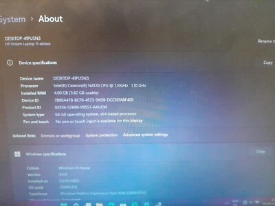 HP Stream 11 ak0026na (64 GB SSD, Intel Celeron N4120, ‎1.1 GHz) - Image 1 of 2