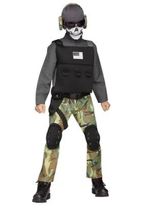 Boys Skull Soldier Sniper Squadron Halloween Costume 9 Pc Deluxe-sz 4/6 - Picture 1 of 9